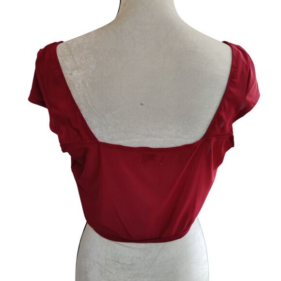 Faded Rose Sz XL Sheer Red Mesh Corset Top Cap Sleeve Underwire Whimsygoth Vamp - Picture 3 of 7